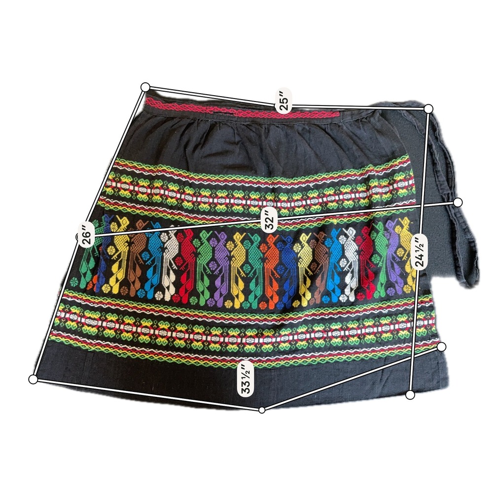 Unbranded Wrap Skirt Womens OS Black Multicolor Excellent Embroidered Folk Bird